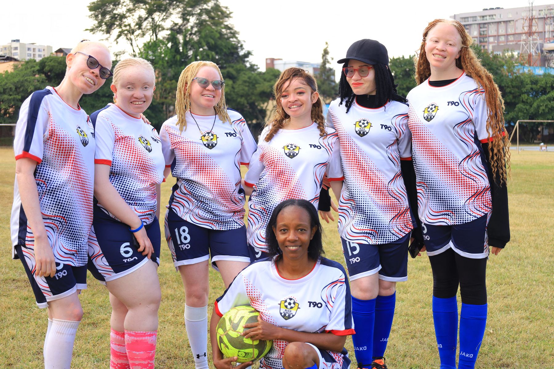 The Black Albinism women’s football team together before a match.