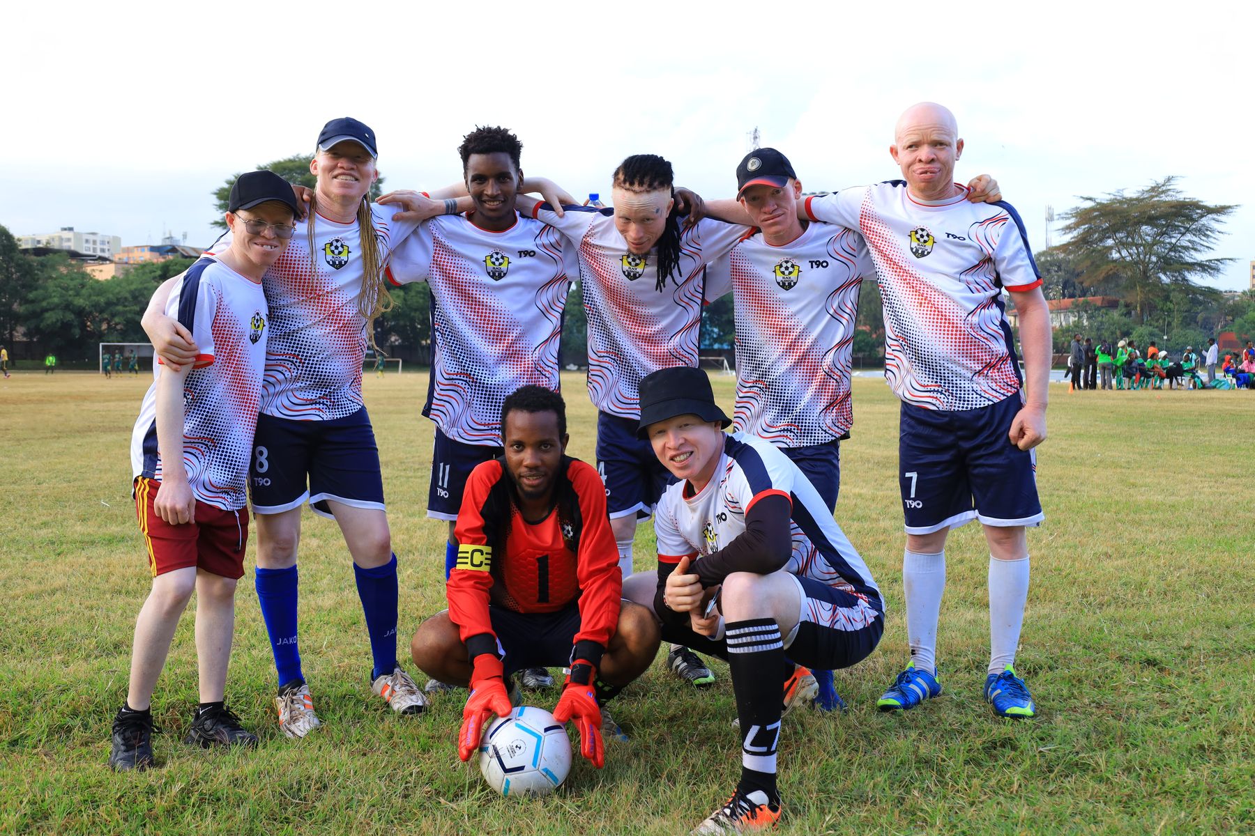 The Black Albinism men’s football team on the pitch.